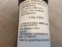 An example of a cannabis flower label in Oregon with all of the required information.
